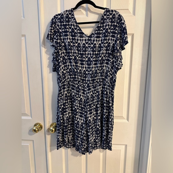 ❤️ BOGO Blue Ikat/Tie Dye Look Shorts Romper Size 2X - Picture 7 of 12